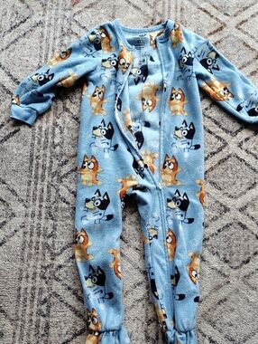 Blue Cartoon Dog Fleece Footed One-Piece Jumpsuit - Kids